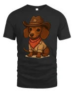 Cowboy Dog Funny T-Shirt - Cute Western Style Tee - black t-shirt on white background