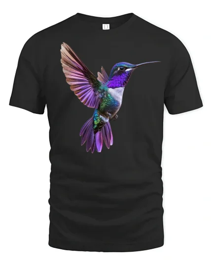 Vibrant Hummingbird Art T-Shirt - Colorful Nature Tee - black t-shirt on white background