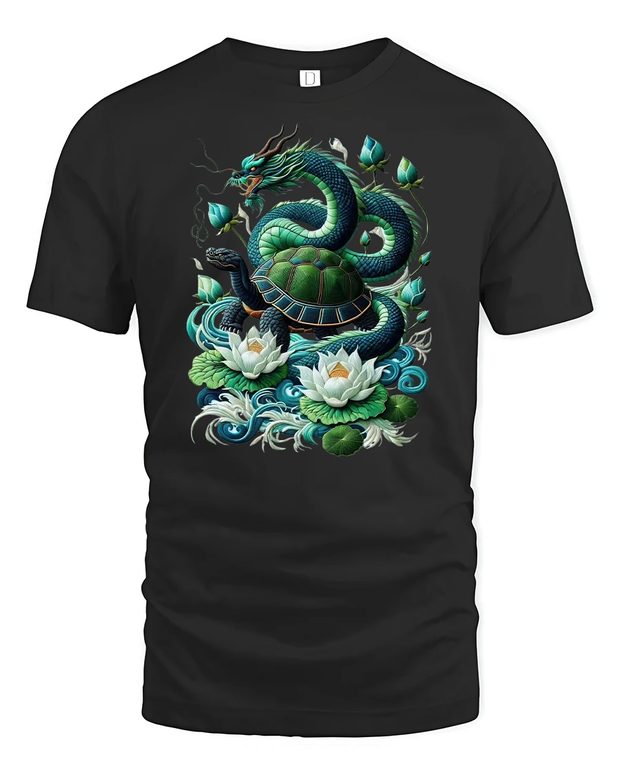 Dragon and Turtle Power T-Shirt - Mythic Spirit Tee - 1 Dragon and Turtle Power T-Shirt - Mythic Spirit Tee - black t-shirt on white background