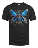 Blue Beetle Art T-Shirt - Elegant Insect Design Tee - black t-shirt on white background