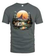 Mountain Camper Adventure T-Shirt - Nature Travel Tee - gray t-shirt on white background