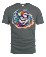 Sugar Skull Angel Baby T-Shirt - Day of the Dead Art - gray t-shirt on white background