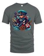 Sea Captain T-Shirt - Nautical Sailor Art Graphic Tee - gray t-shirt on white background