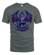 Mystic Dragon Sword T-Shirt - Epic Fantasy Art Tee - gray t-shirt on white background