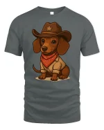 Cowboy Dog Funny T-Shirt - Cute Western Style Tee - gray t-shirt on white background