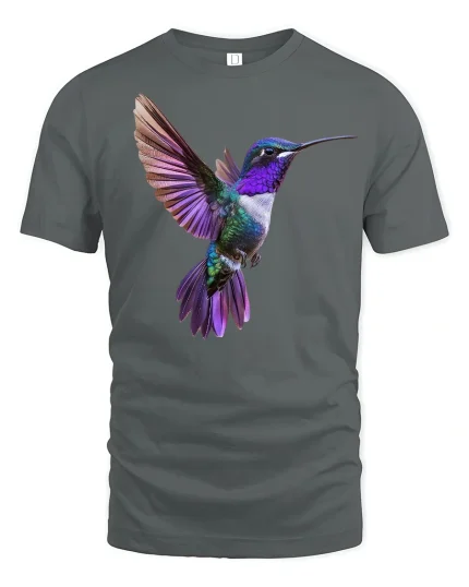 Vibrant Hummingbird Art T-Shirt - Colorful Nature Tee - gray t-shirt on white background