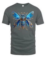 Blue Beetle Art T-Shirt - Elegant Insect Design Tee - gray t-shirt on white background
