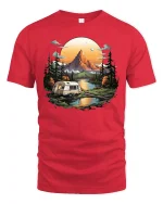 Mountain Camper Adventure T-Shirt - Nature Travel Tee - red t-shirt on white background