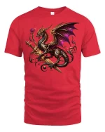 Majestic Dragon Sword T-Shirt - Fantasy Warrior Tee - red t-shirt on white background
