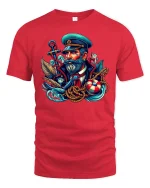 Sea Captain T-Shirt - Nautical Sailor Art Graphic Tee - red t-shirt on white background