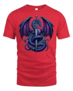Mystic Dragon Sword T-Shirt - Epic Fantasy Art Tee - red t-shirt on white background