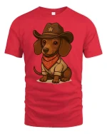 Cowboy Dog Funny T-Shirt - Cute Western Style Tee - red t-shirt on white background