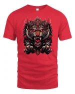 Fierce Red Tiger T-Shirt - Bold Asian Warrior Style - red t-shirt on white background