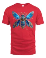 Blue Beetle Art T-Shirt - Elegant Insect Design Tee - red t-shirt on white background