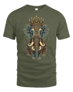Majestic Elephant Mandala Art T-Shirt for Men and Women - military green t-shirt on white background