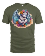 Sugar Skull Angel Baby T-Shirt - Day of the Dead Art - military green t-shirt on white background