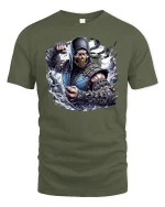 Ice Ninja Warrior T-Shirt - Epic Fighter Game Style - military green t-shirt on white background