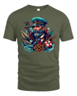 Sea Captain T-Shirt - Nautical Sailor Art Graphic Tee - military green t-shirt on white background