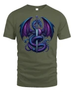 Mystic Dragon Sword T-Shirt - Epic Fantasy Art Tee - military green t-shirt on white background