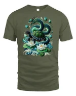 Dragon and Turtle Power T-Shirt - Mythic Spirit Tee - military green t-shirt on white background