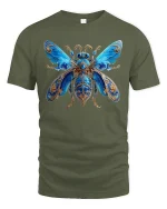 Blue Beetle Art T-Shirt - Elegant Insect Design Tee - military green t-shirt on white background
