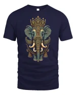 Majestic Elephant Mandala Art T-Shirt for Men and Women - navy t-shirt on white background
