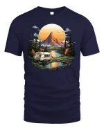 Mountain Camper Adventure T-Shirt - Nature Travel Tee - navy t-shirt on white background