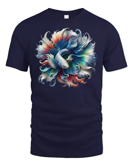 Colorful Betta Fish T-Shirt - Artistic Ocean Style Tee - navy t-shirt on white background