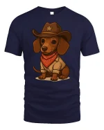 Cowboy Dog Funny T-Shirt - Cute Western Style Tee - navy t-shirt on white background