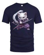 Samurai Cat Warrior T-Shirt - Cool Ninja Kitty Tee - navy t-shirt on white background