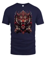 Fierce Red Tiger T-Shirt - Bold Asian Warrior Style - navy t-shirt on white background