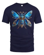 Blue Beetle Art T-Shirt - Elegant Insect Design Tee - navy t-shirt on white background