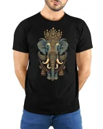 Majestic Elephant Mandala Art T-Shirt for Men and Women - model wearing black tee with hands behind back