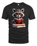 Cute Bookworm Raccoon T-Shirt - Funny Reading Lover Tee - black t-shirt on white background