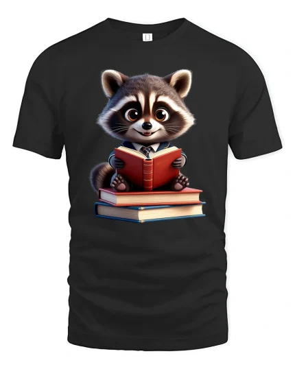 Cute Bookworm Raccoon T-Shirt - Funny Reading Lover Tee - black t-shirt on white background