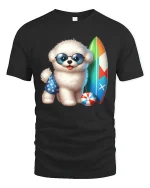 Cool Surf Pup T-Shirt - Summer Beach Dog Lover Tee - black t-shirt on white background