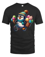Ice Cream Penguin T-Shirt - Cute Summer Animal Tee - black t-shirt on white background