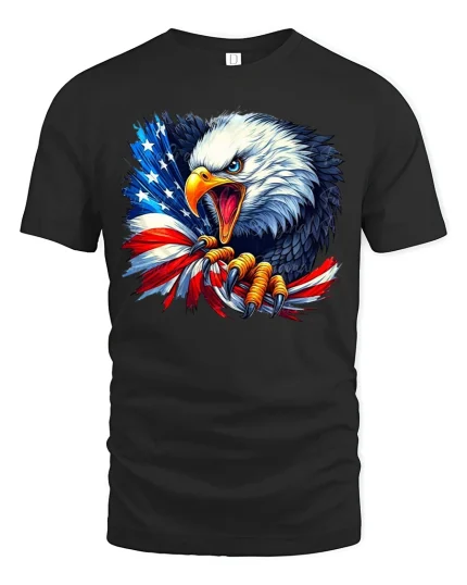 American Eagle T-Shirt - Patriotic USA Flag Pride Tee - black t-shirt on white background