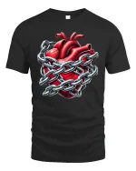 Heart in Chains T-Shirt - Locked Love Gothic Tee - black t-shirt on white background