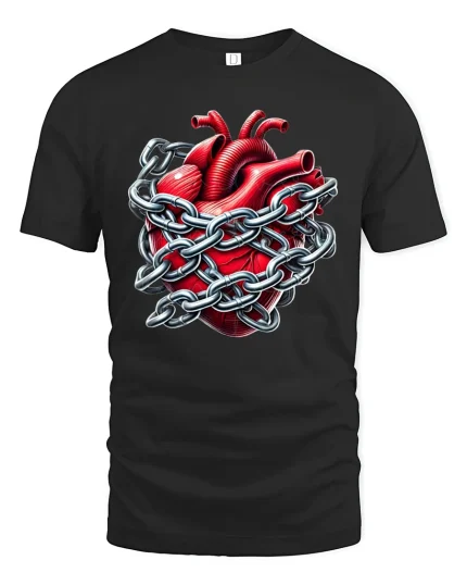 Heart in Chains T-Shirt - Locked Love Gothic Tee - black t-shirt on white background