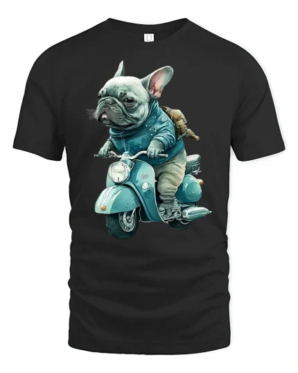 French Bulldog Rider T-Shirt - Funny Scooter Dog Tee - black t-shirt on white background