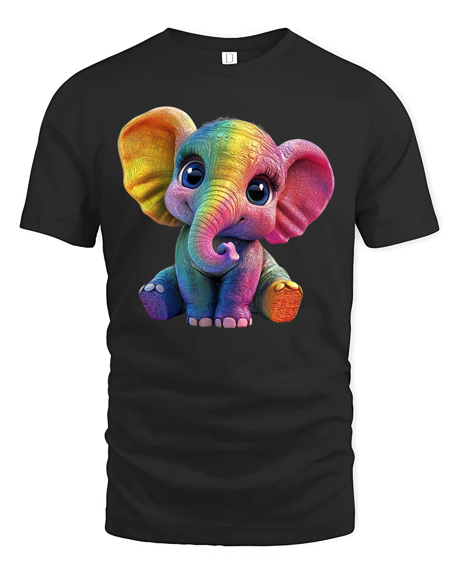 Cute Rainbow Elephant T-Shirt - Adorable Animal Lover Tee - 1 Cute Rainbow Elephant T-Shirt - Adorable Animal Lover Tee - black t-shirt on white background