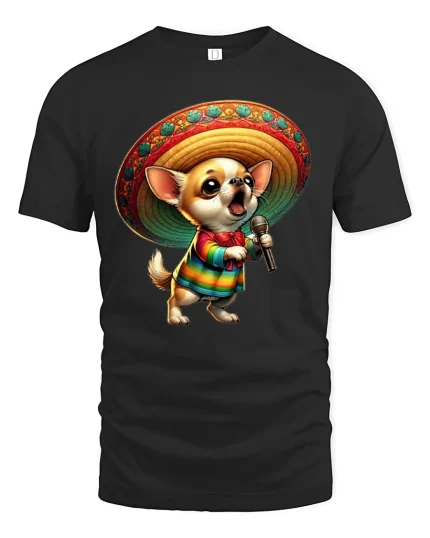 Singing Chihuahua T-Shirt - Funny Sombrero Dog Tee - black t-shirt on white background