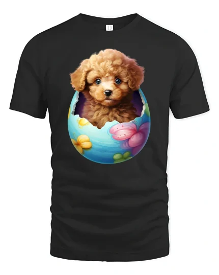 Cute Puppy Easter Egg T-Shirt - Adorable Dog Lover Tee - black t-shirt on white background