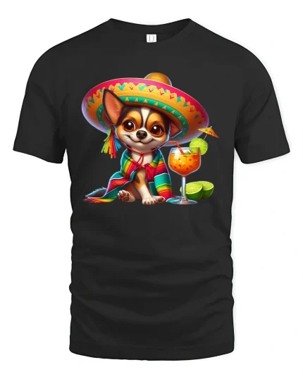 Fiesta Chihuahua T-Shirt - Cute Sombrero Dog Lover Tee - black t-shirt on white background