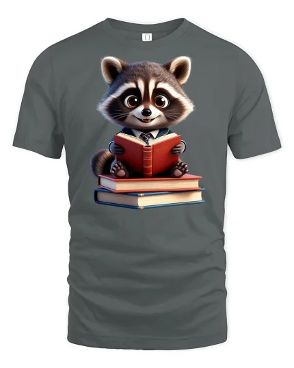 Cute Bookworm Raccoon T-Shirt - Funny Reading Lover Tee - gray t-shirt on white background