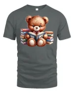 Book Lover Bear T-Shirt - Cute Reading Teddy Tee - gray t-shirt on white background