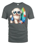 Cool Surf Pup T-Shirt - Summer Beach Dog Lover Tee - gray t-shirt on white background