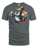 Ice Cream Penguin T-Shirt - Cute Summer Animal Tee - gray t-shirt on white background
