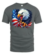 American Eagle T-Shirt - Patriotic USA Flag Pride Tee - gray t-shirt on white background